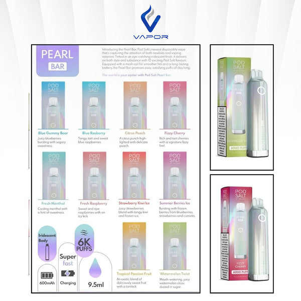 20mg Pod Salt Pearl Bar 6000 Puffs Disposable Vape, Dubai